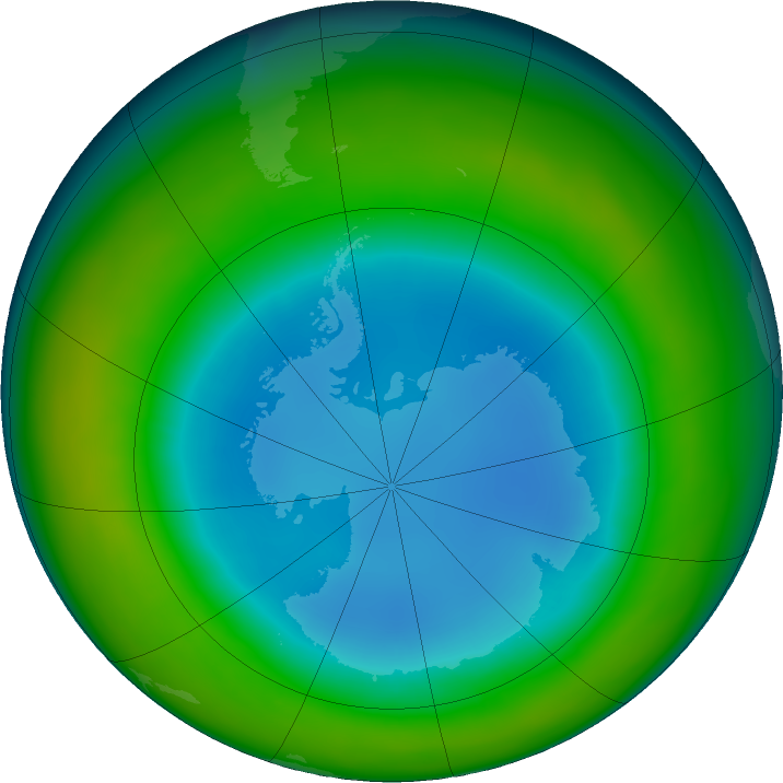 Antarctic ozone map for August 2016